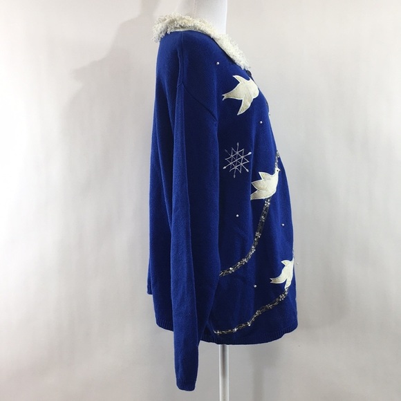 CB Plus Collections Blue Dove Knit Cardigan Womens 2X Holiday Beaded Sweater - Picture 2 of 10